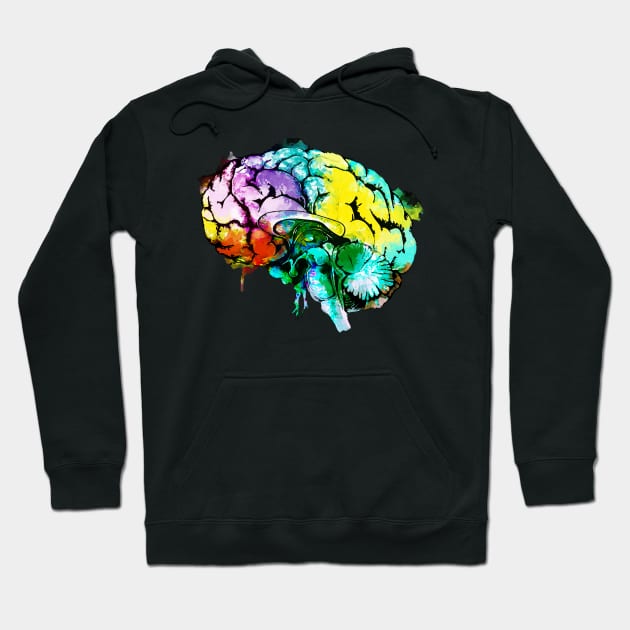 Color human brain watercolor mental health matters Hoodie by Collagedream